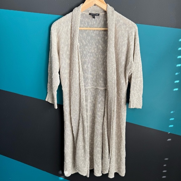 Eileen Fisher Black and Cream Textured Knit Top Linen/Cotton blend Large - Picture 2 of 10